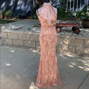 rose gold fishtail prom dress